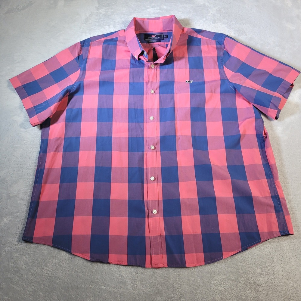 Vineyard Vines‎ Shirt Mens 2XL Pink Blue Gingham Button Down Slim Fit Whale